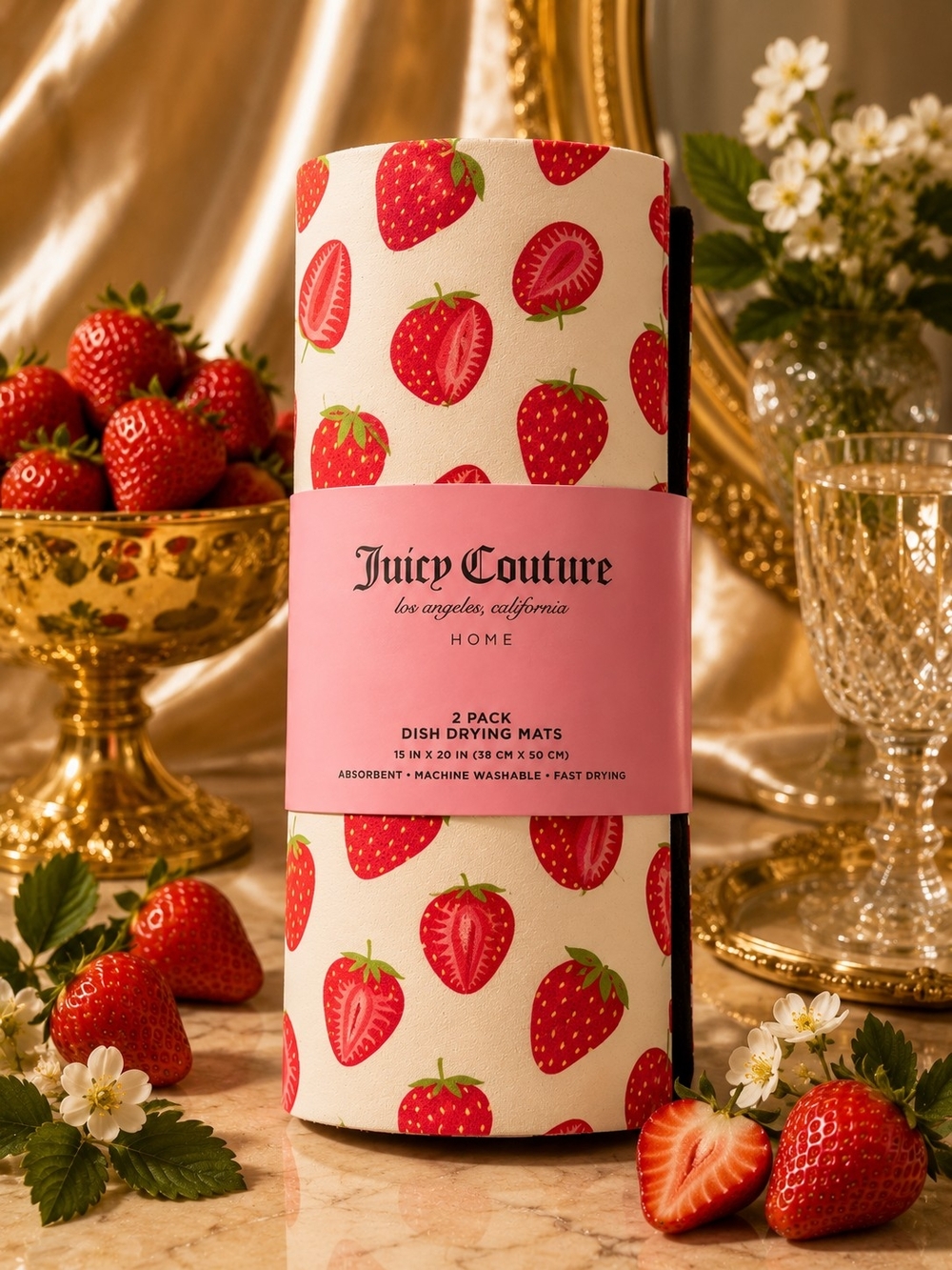 Juicy Couture Strawberry Print Dish Drying Mats - White & Red